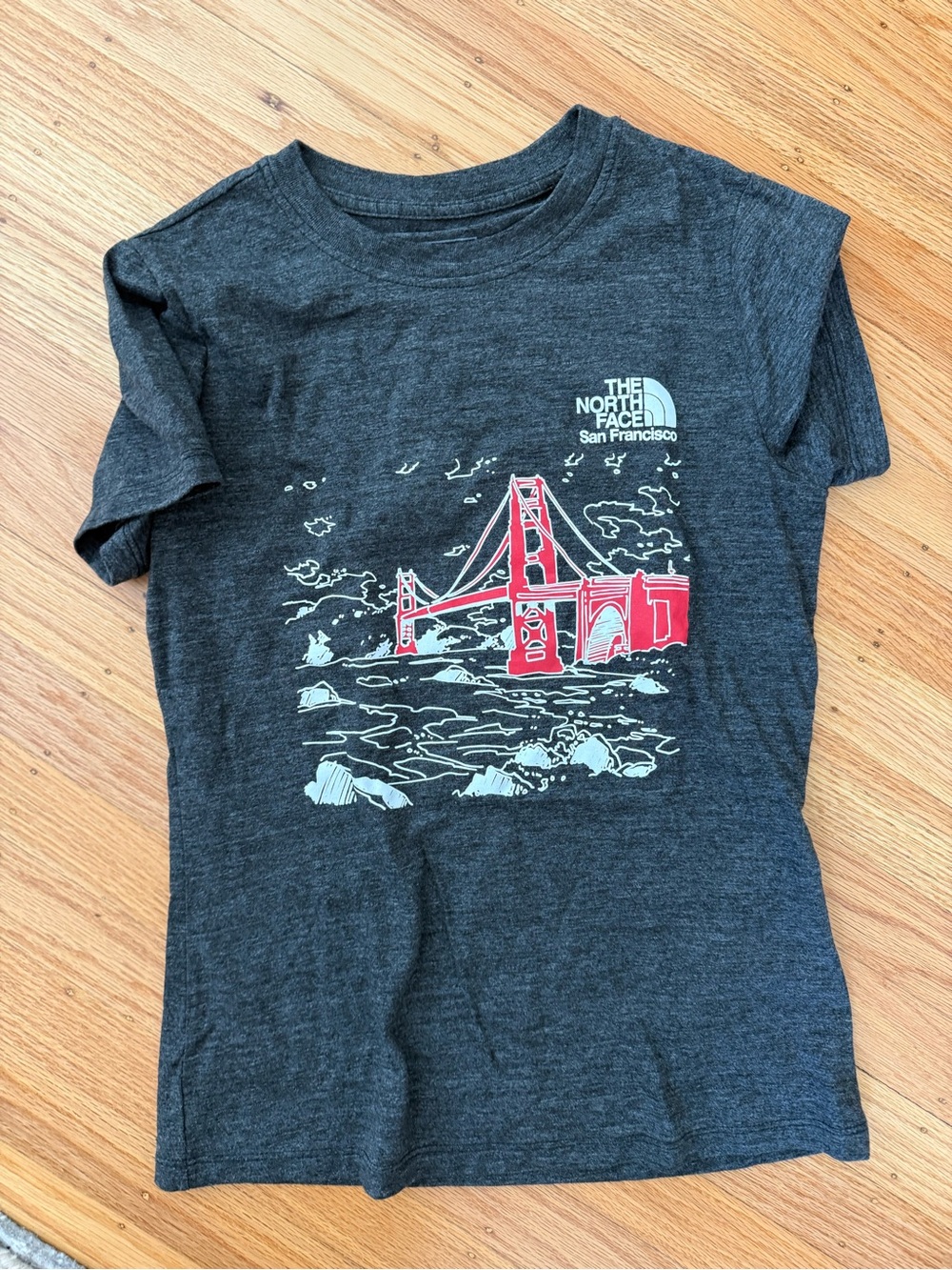 The North Face Charcoal Tee with Red & Cream Golden Gate Graphic